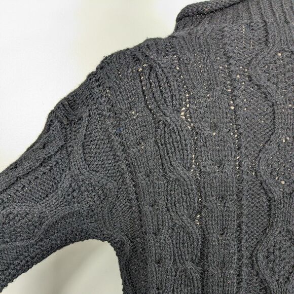 Vintage Floral Sweater M Black Wool 90s Roll Collar Cable 3D Knit Whimsigoth - Picture 7 of 11